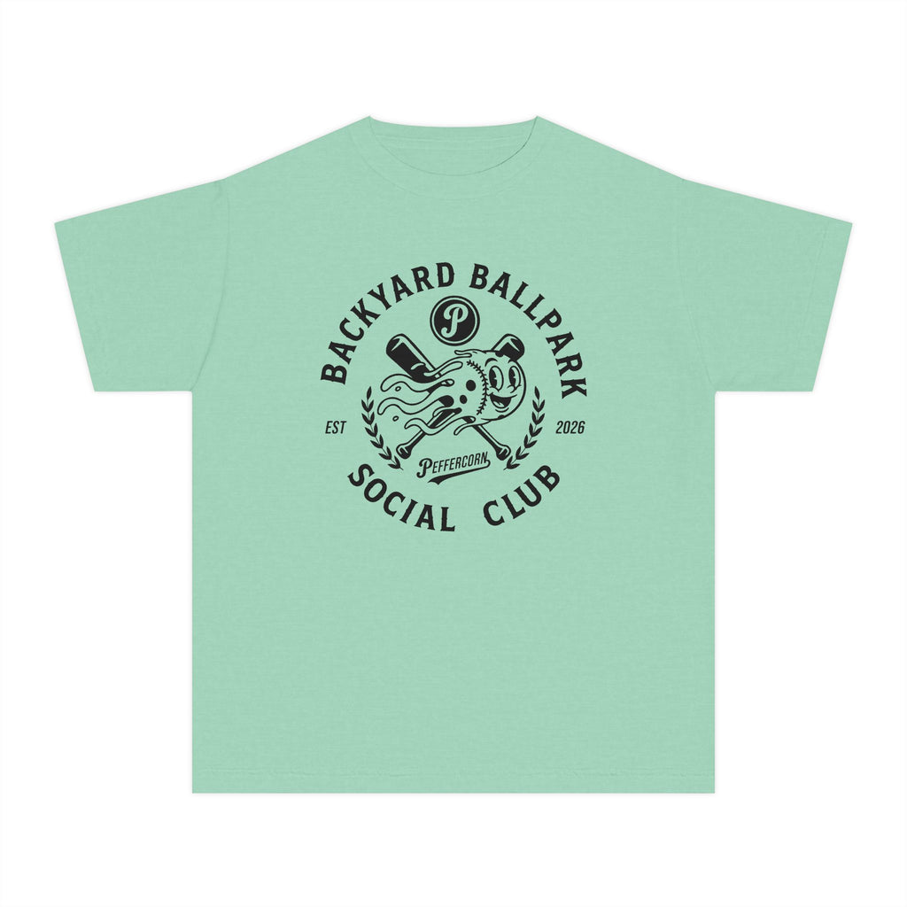Backyard Ballpark Social Club Youth Tee — Vintage Baseball Logo Shirt
